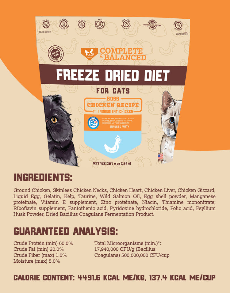 Freeze Dried Cat Food & Topper w/ Probiotics