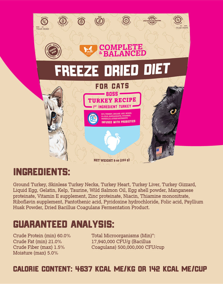 Freeze Dried Cat Food & Topper w/ Probiotics