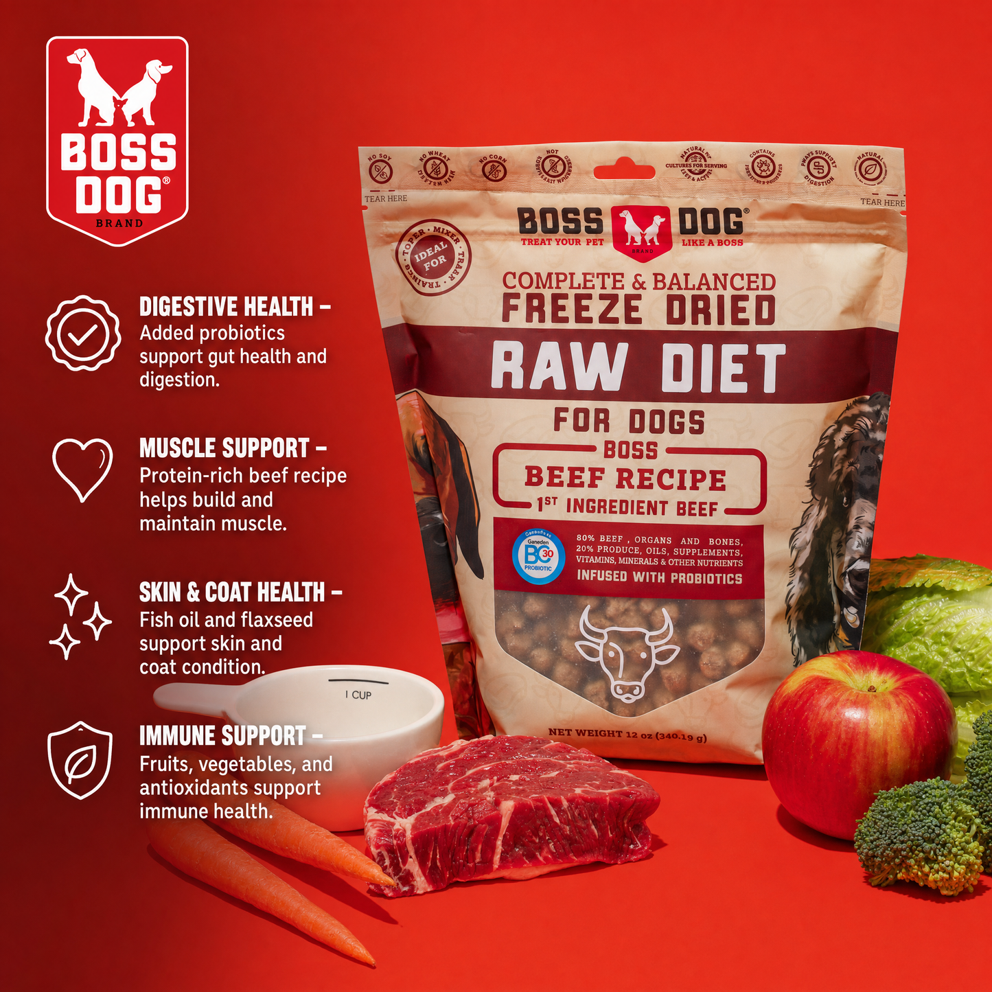 Freeze Dried Dog Food & Topper w/ Probiotics